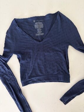 Free People Movement Navy V-Neck Gone Adrift Long Sleeve Top